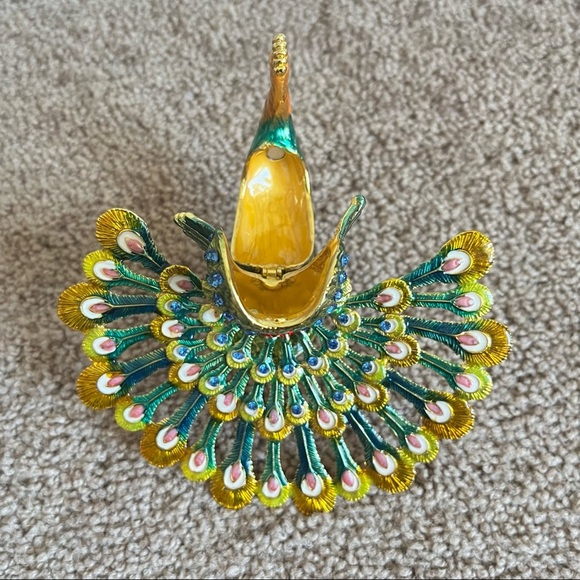 Peacock Trinket Box Jewelry Bejeweled 5 Inches - Picture 9 of 9